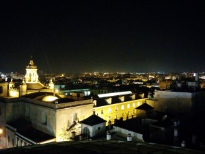 skyline of Seville at night
