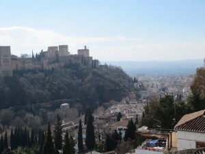view of Granada and Alhambra from the mountain