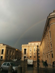 a rainbow down the street from St. Peter's basilica in Rome
