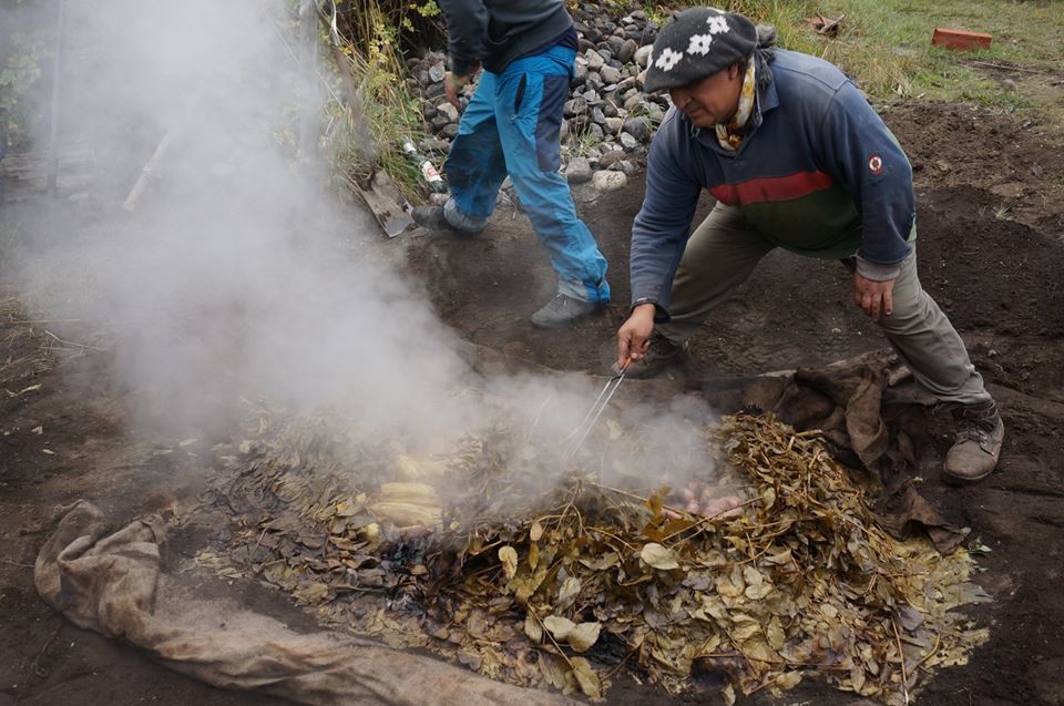 Cuarnto; a typical mapuche meal prepared on hot rocks beneath the earth. 