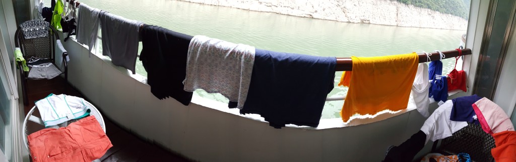 How I went about drying my clothes. I was definitely afraid of them falling overboard, so I secured everything as much as I possibly could.