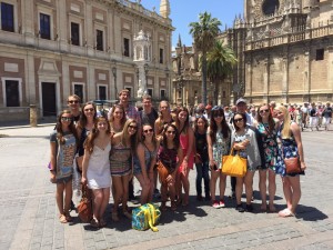 Our group in front of the cathedral before returning to Ronda