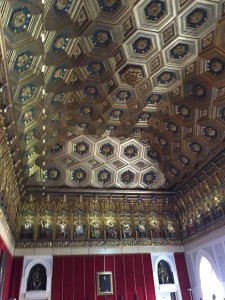 One of the many intricate castle ceilings