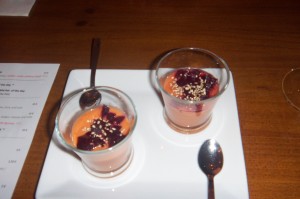 Gazpacho with chopped beets and sesame seeds