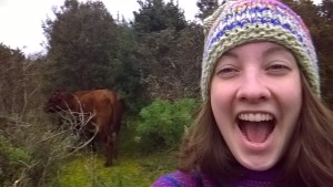 Selfie with one of many free-roaming cows on the way to the beach