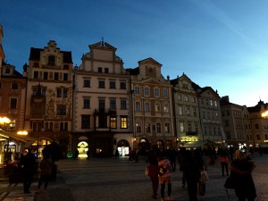 Beautiful dusk facades in Old Town Square, Prague!