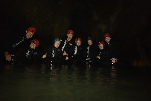 Tour group exploring the caves