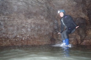 Jumping into an underground rock pool